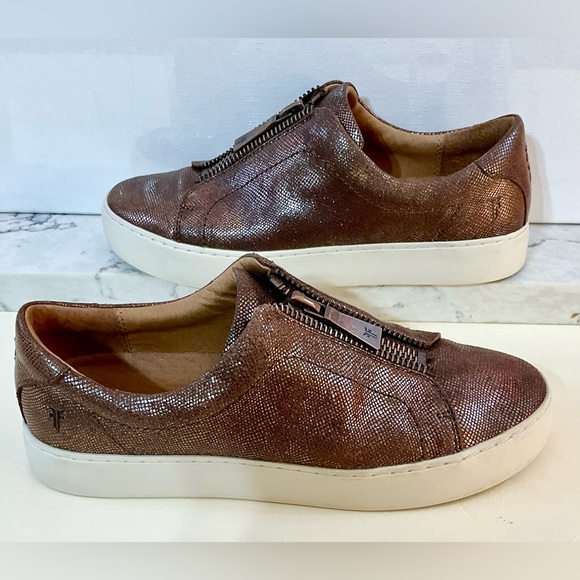 FRYE Lena Low Zip Multi Metallic Brown Leather Zip Sneakers 9M Worn 3 Times wBox - Picture 11 of 16